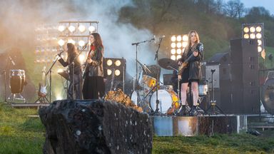 Undated handout photo issued by Glastonbury presents Live at Worthy Farm of Haim performing for the livestreamed event at Worthy Farm. Issue date: Saturday May 22, 2021.